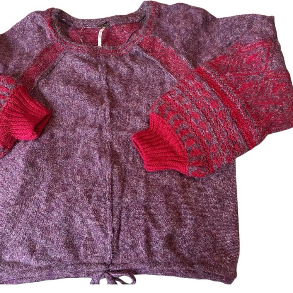 Free People Wool and Alpaca Blend Purple and Red Cropped Sweater❤️ - Picture 7 of 11